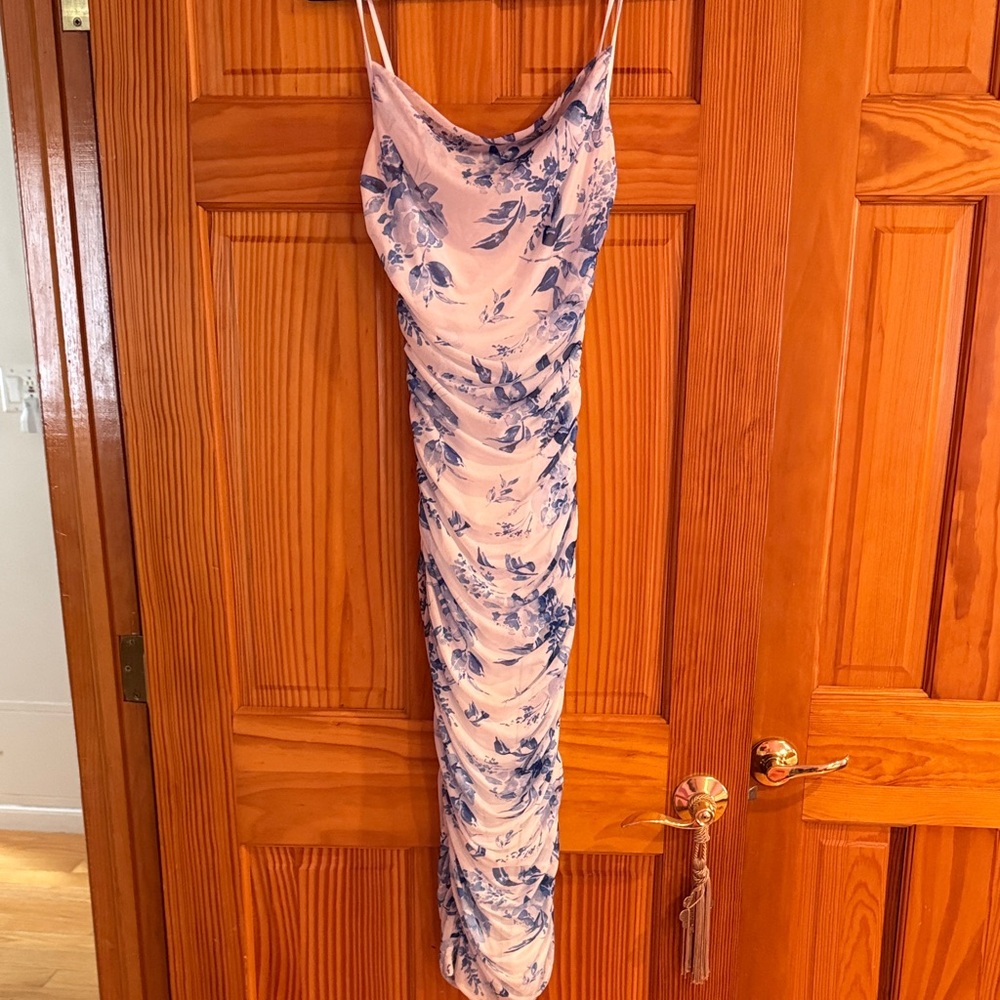 Floral Print Ruched Pink Dress